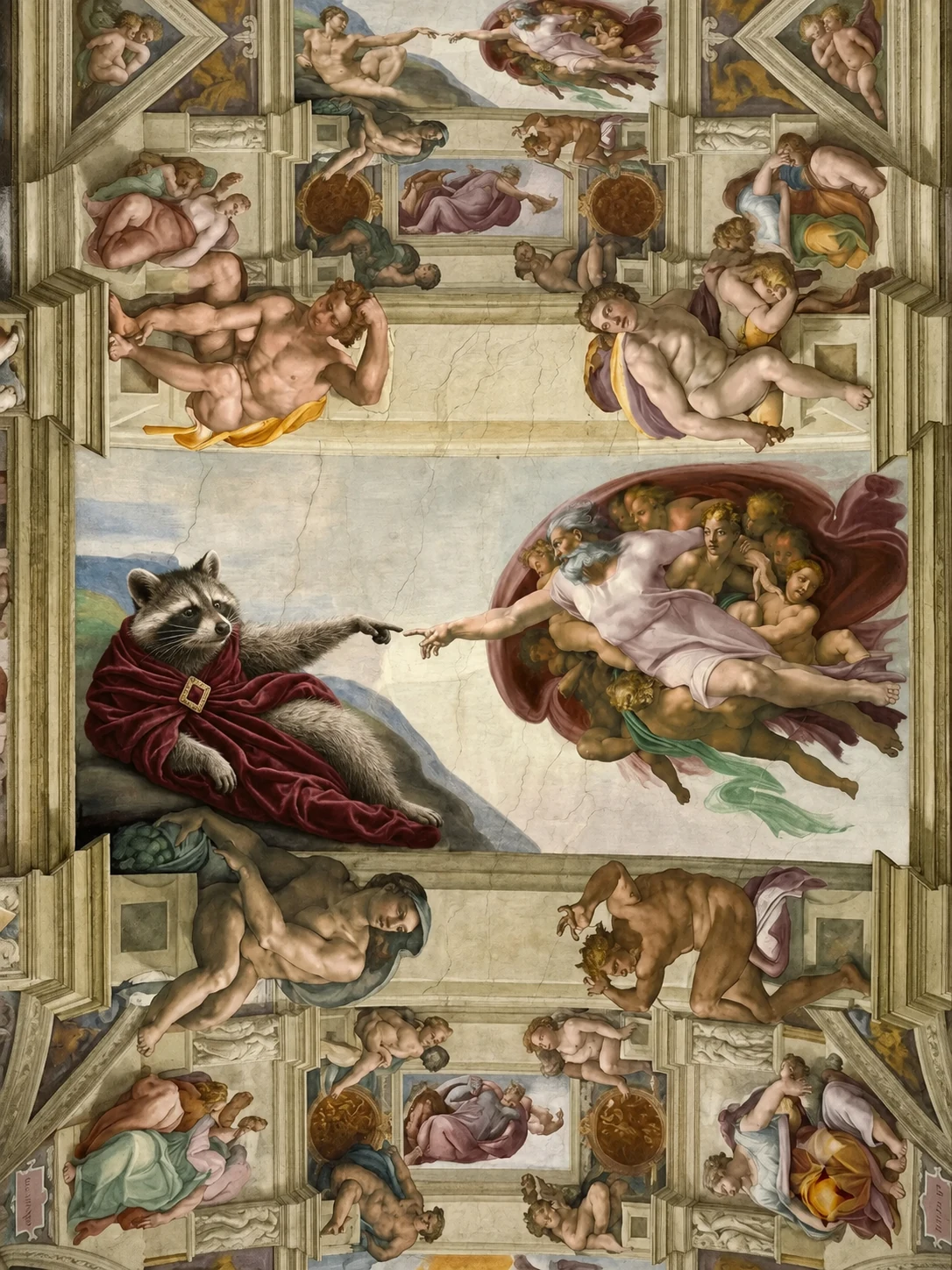 Raccoon in a Renaissance ceiling fresco