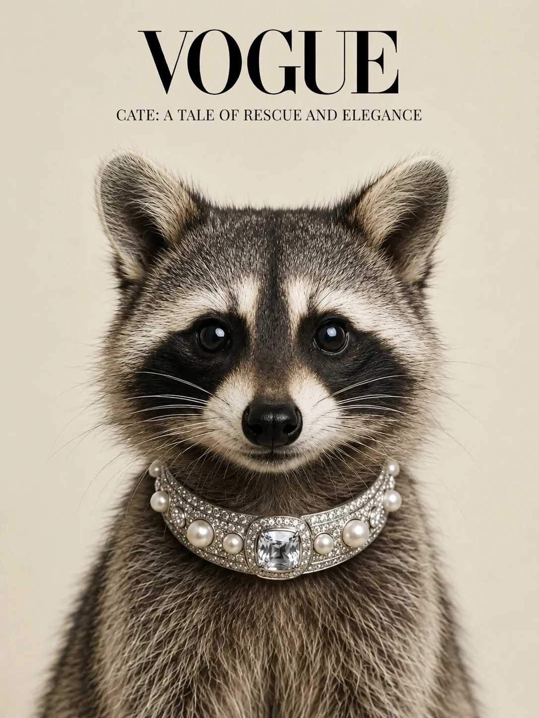 Raccoon on a luxury fashion magazine cover